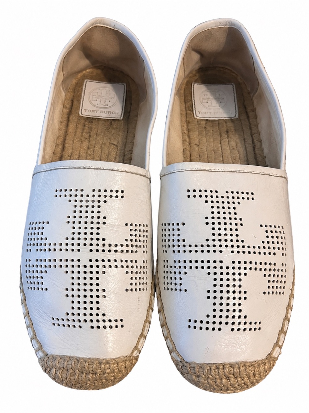 Tory Burch White Leather Double T Logo Espadrille Flats Size 9.5